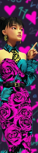 Free teacher bookmark featuring a neon Asian teacher pointing